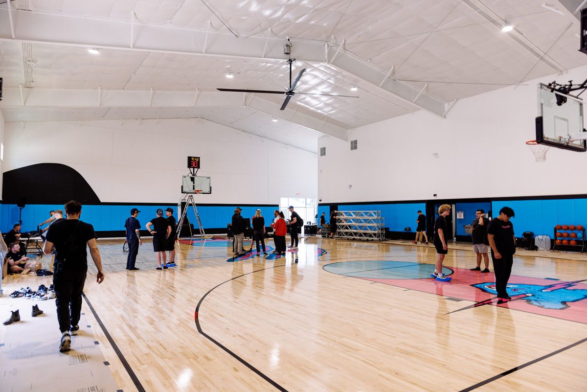 Beast Arena court with the crew setting positions
