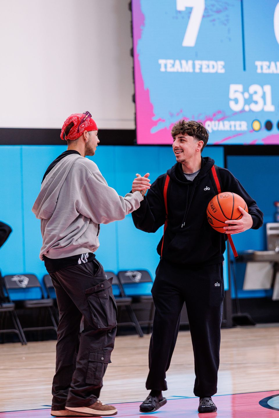 Players meeting at center court