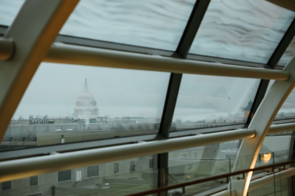 The Capitol dome through the glass roof of the Museum of the Bible