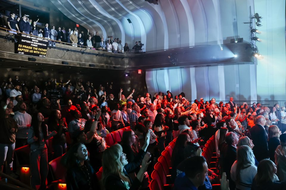 The World Stage Theater from the back rows, the balcony full