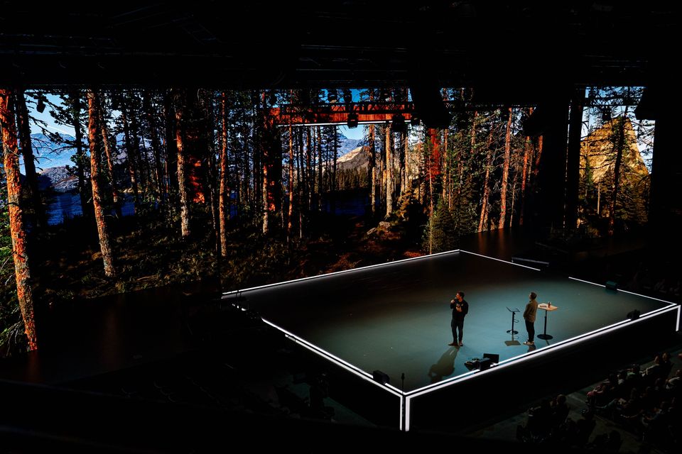 Forest environment across the Wonderwall walls and LED floor at Crossroads Oakley