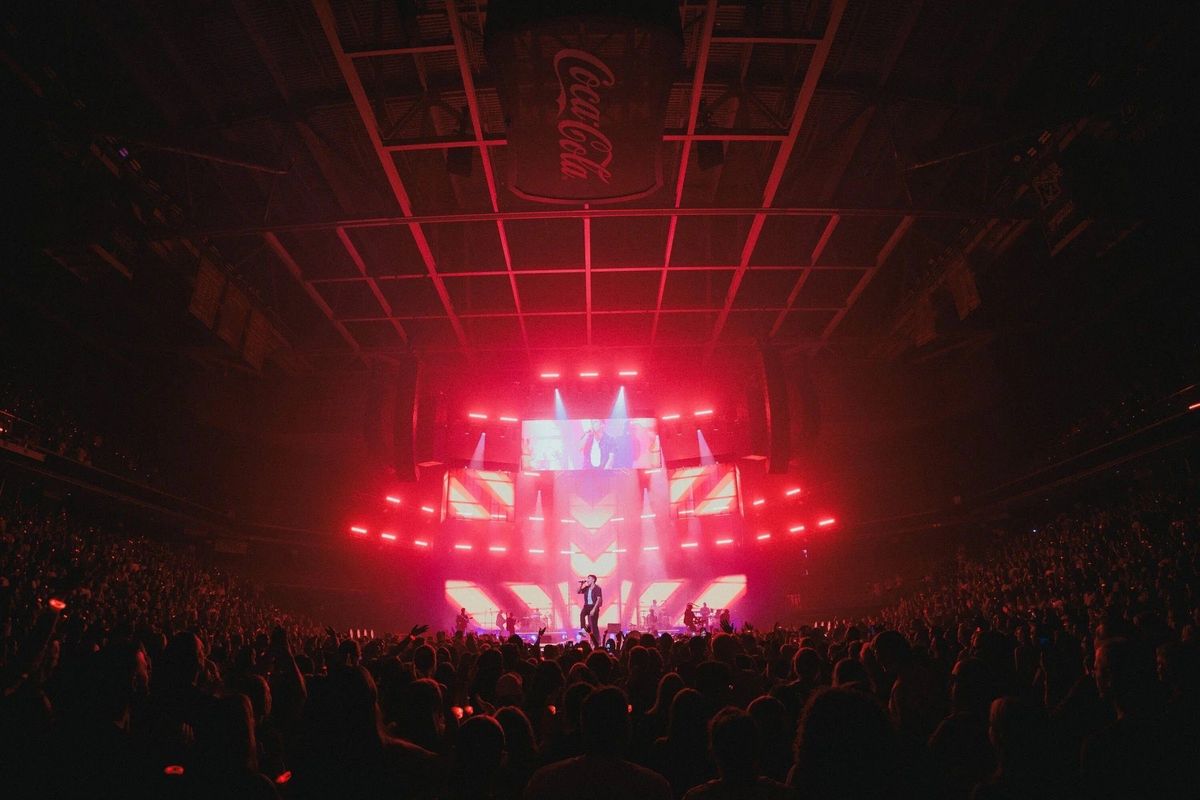Full-arena wide with the red LED wall at Summer Worship Nights, Philadelphia