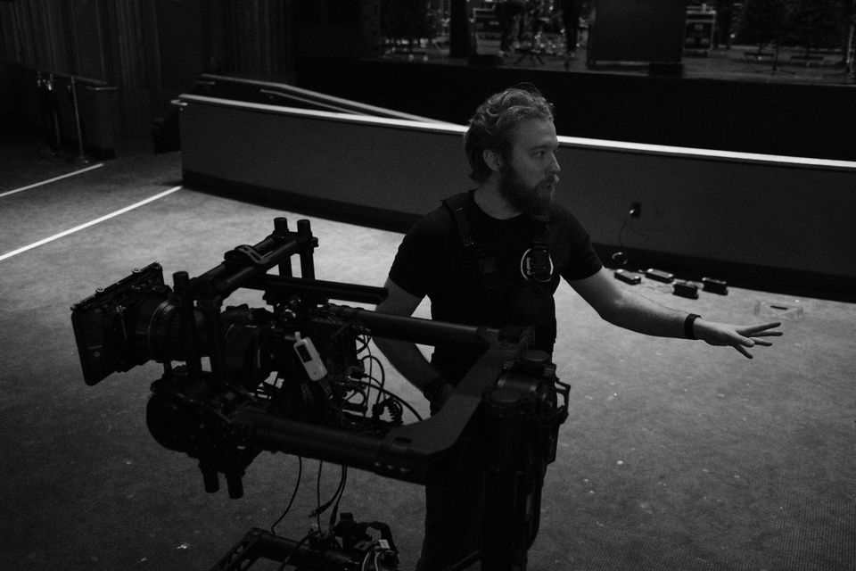 The Steadicam operator in the house with a Komodo-X on the sled